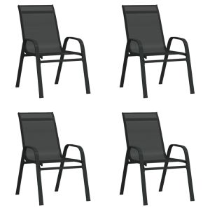 vidaXL sillas de jardín apilables 4 unidades textilene negro