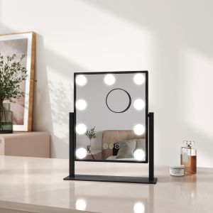 Emke espejo de maquillaje 36x30,5 cm, hollywood, 7x, LED, giratorio, negro