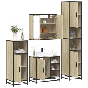 Juego de muebles de baño 4 pzas contrachapada roble sonoma esb6677