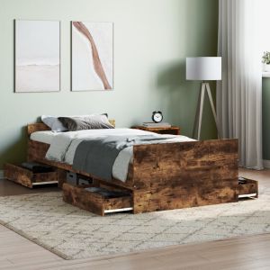 Cama con cabecero piecero roble ahumado 90x200cm
