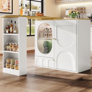 Isla de cocina con mesa giratoria 360 grados 3 puertas blanca 105x138x39cm