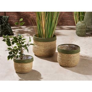 Macetero fibra natural borde verde 30 cms. S/3 35dx30 cms