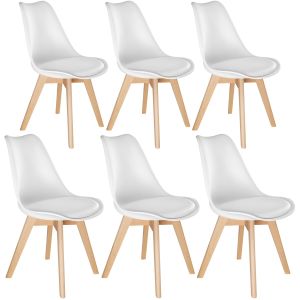 6 sillas de comedor, asiento acolchado, ergonómicas y estables, blanco