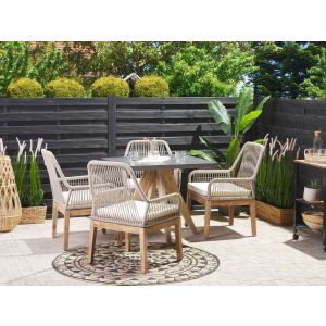 Conjunto de comedor exterior 4 plazas olbia con cojines cemento beige