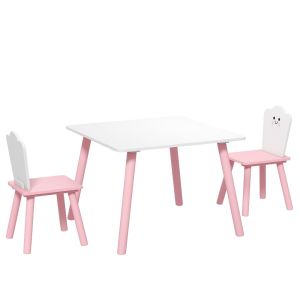 Mesa y 2 sillas infantil 60x60x44 cm mdf, madera de pino color rosa