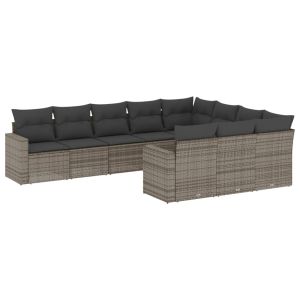 vidaXL set de sofás de jardín 10 pzas con cojines ratán sintético gris