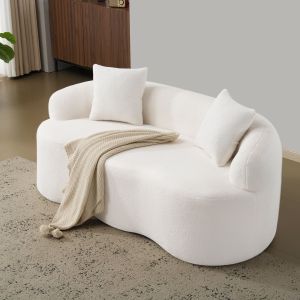 Sofá 2 plazas curvo blanco crema con 2 cojines
