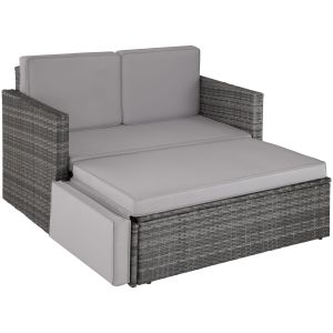 Tectake sofá de polirratán elegante con taburete, gris 119 x 64,5 x 71,5 cm