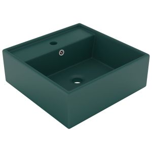 vidaXL lavabo lujoso cuadrado rebosadero cerámica verde oscuro 41x41cm