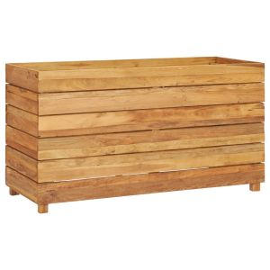vidaXL jardinera madera maciza de teca y acero 100x40x55 cm