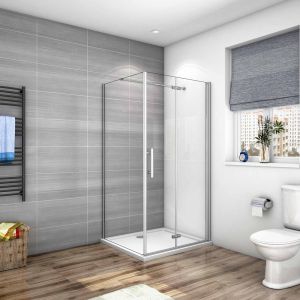 Mampara de ducha frontal plegable+panel lateral,barra 140cm,850x700x1950mm