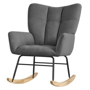 Mecedora con funda rizo gris oscuro guias madera ergonómico elegante