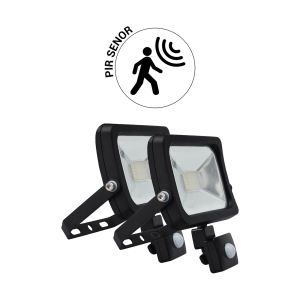 Pack 2x focos proyector LED 10w con detector de movimiento pir negro ip44