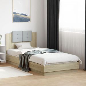 Cama cabecero luces LED roble sonoma 90x200 cm reg4997