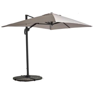 Oviala - parasol voladizo de 2x3 m y 4 placas de aluminio gris topo