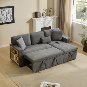 Sofá cama en l oxford gris 4 plazas chaise longue usb almacenaje