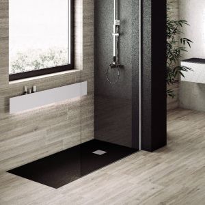 Plato de ducha pizarra pure negro  70x80 cm rejilla acero inox.