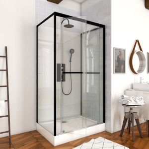 Cabina ducha rectangular 110x80x230 cm blanco + perfil negro mate