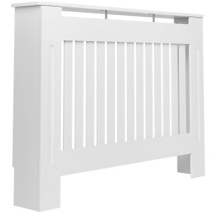 Cubierta para radiador de lamas, tablero mdf, 112 x 19 x 82 cm, blanco