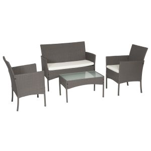 Conjunto de jardín cordoba en resina trenzada gris 4 plazas cojines beige