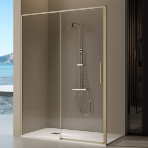 Frontal de ducha + puerta corredera delta dorado  120-121 cm