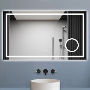 Espejo de baño LED 140×80cm + espejo de aumento + bluetooth