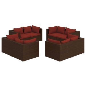 vidaXL set sofás de jardín 8 piezas y cojines ratán sintético marrón