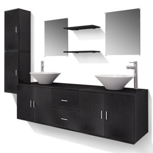 vidaXL conjunto de muebles de baño con lavabo y grifo 11 piezas negro