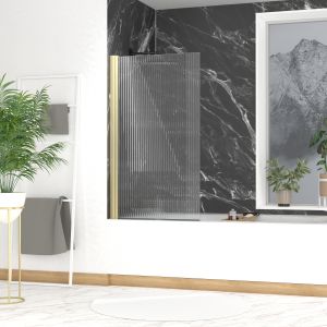 Mampara bañera 80x140 cm cristal ondulado 5 mm + perfil oro