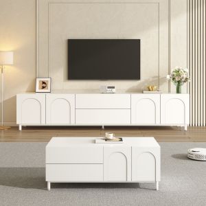 Mueble de tv y mesa de centro blanca con 6 puertas y 2 cajones 48x180x40cm