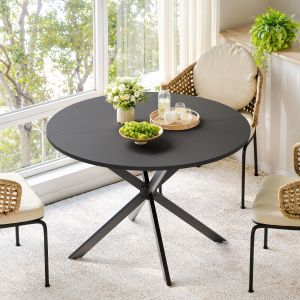 Mesa de comedor redonda para 4 a 6 personas hierro negro 76x120x120cm