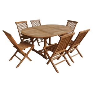Muebles de jardín de teca lombok mesa redonda extensible 6 plazas