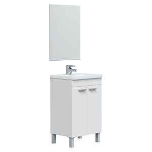 Mueble de baño levis 2 puertas, espejo y con lavabo, color blanco brillo