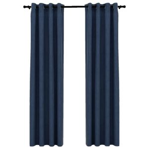 vidaXL cortinas opacas con ojales look de lino 2 pzas azul 140x245 cm