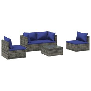 vidaXL set de sofás de jardín 5 piezas y cojines ratán sintético gris