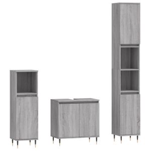 vidaXL set de muebles de baño 3 pzas madera contrachapada gris sonoma