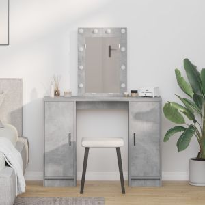 Mesa de tocador con luces LED gris concreto 102x33x135 cm oif257789