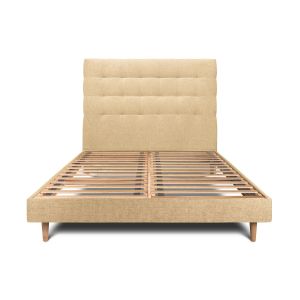 Cama de 140x200 cm con cabecero tapizado - tejido lienzo mate - amarillo