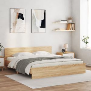Cama cabecero y luces LED roble sonoma 180x200 cm reg8968