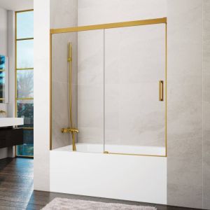 Mampara de bañera frontal + corredera basic 150-155cm transparente oro