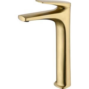 Mice - grifo monomando con caño alto para lavabo de latón oro cepillado