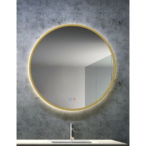 Espejo con luz LED redondo sensor on/off, anti-vaho marco oro mate 80cm ø