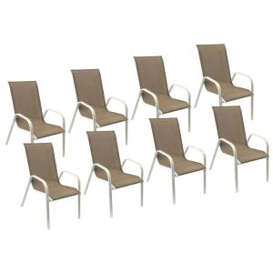 Pack de 8 sillas marbella en textileno topo aluminio blanco