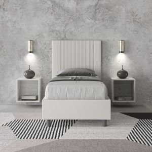 Cama individual 80x210 cm - blanco similicuir - con somier
