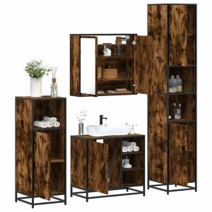 Set de muebles baño 4 pzas madera contrachapada roble ahumado esb1339