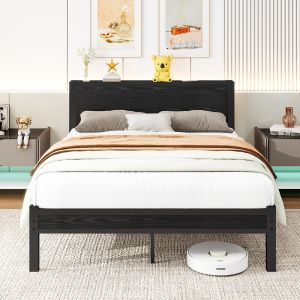 Estructura de cama,140x200cm,espacio de almacenamiento,negro