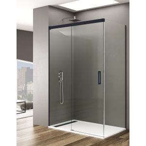 Mampara de ducha angular basic 1+1 120x75 cm transparente - negro