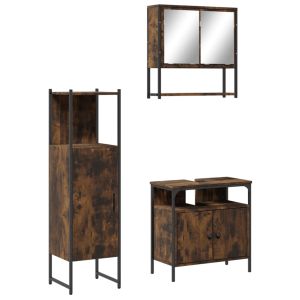 vidaXL set de muebles baño 3 pzas madera contrachapada roble ahumado