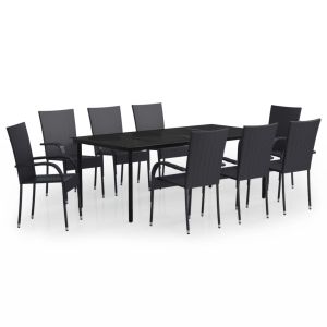 vidaXL juego de comedor para jardín 9 piezas negro