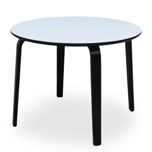 Mesa comedor madera blanco y canto negro, patas madera negro